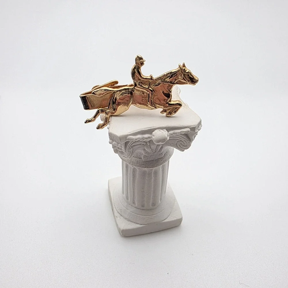 Vtg Tie Clip Bar Clasp Jockey Rider & Horse Gold Tone‎ Patent 2853761 FREE $HIP!